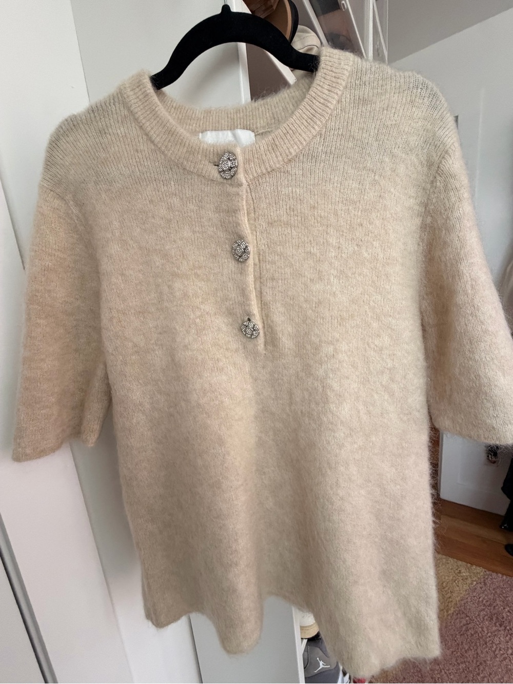 H&M Edition Cream Knit Cardigan with Rhinestone Floral Button